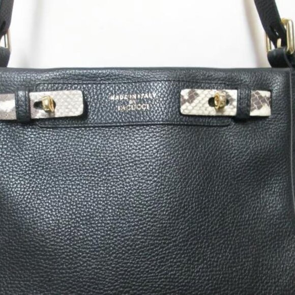 IACUCCI pebbled w snake Leather shoulder tote bag purse Italy black zip top - Picture 7 of 9